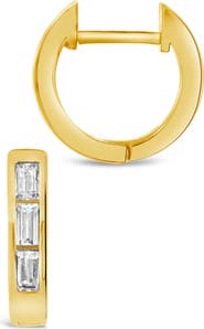 Sterling Forever 14K Yellow Gold Plated Sterling Silver Baguette CZ Huggie Hoop Earrings