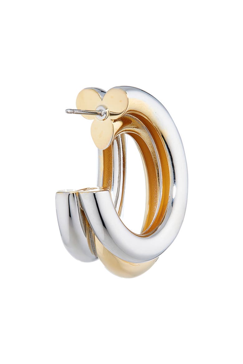 Triple Loop Two-Tone Hoop Earrings, Alternate, color, M042 SILVER / GOLD