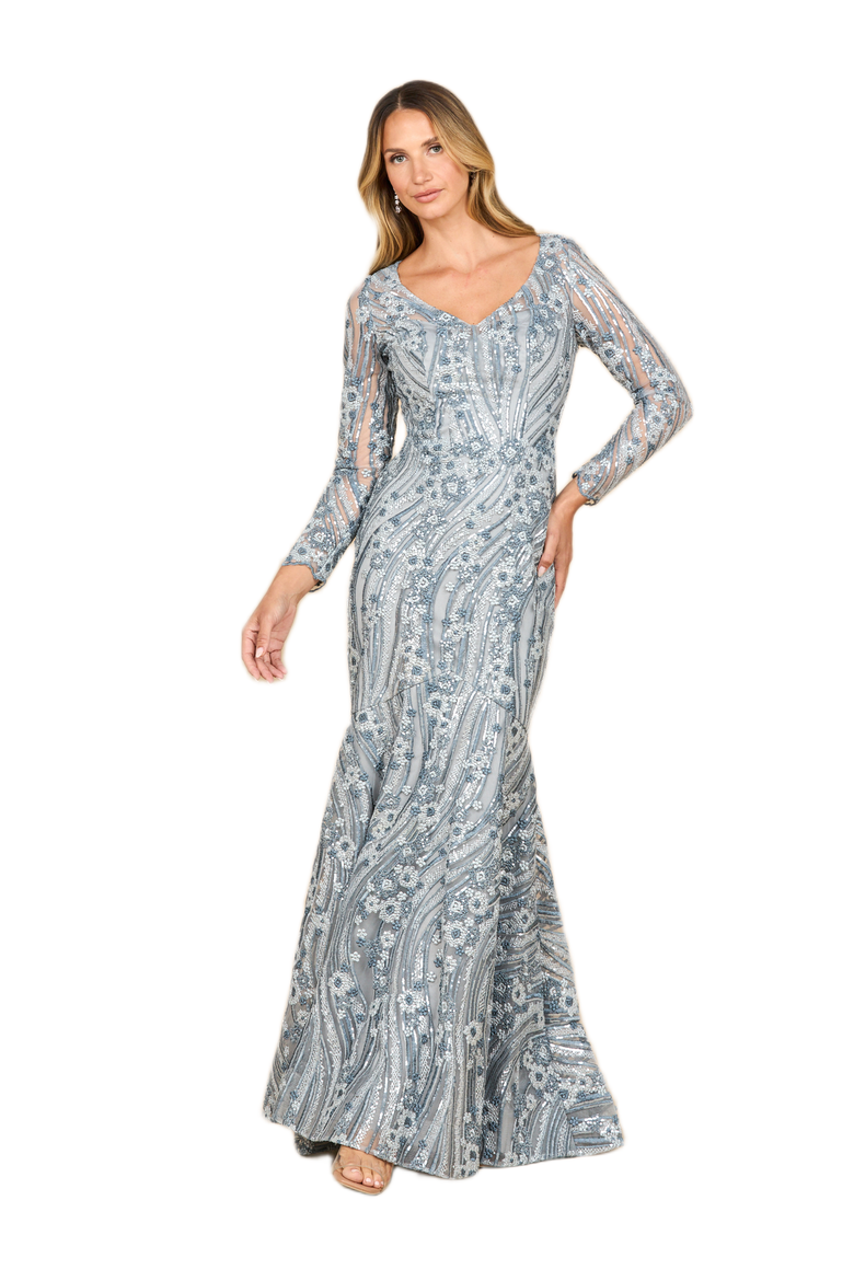 Mermaid, Long Sleeve Gown, Main, color, Slate