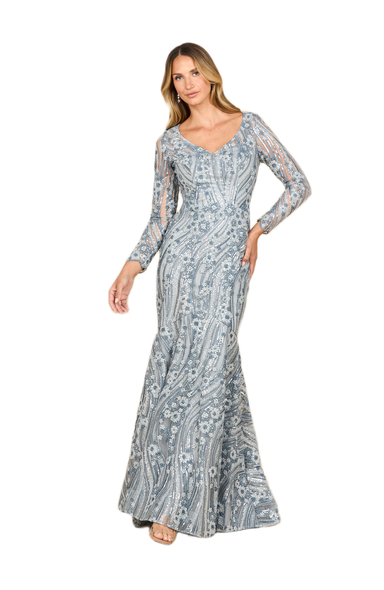 LARA New York Mermaid, Long Sleeve Gown, Main, color, Slate