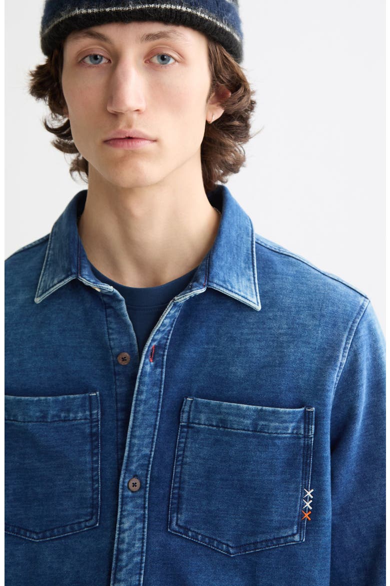 Indigo Jersey Knit Button-Up Shirt, Alternate, color, WASHED INDIGO