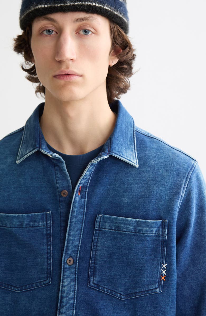 Scotch & Soda Indigo Jersey Knit Button-Up Shirt, Alternate, color, Washed Indigo