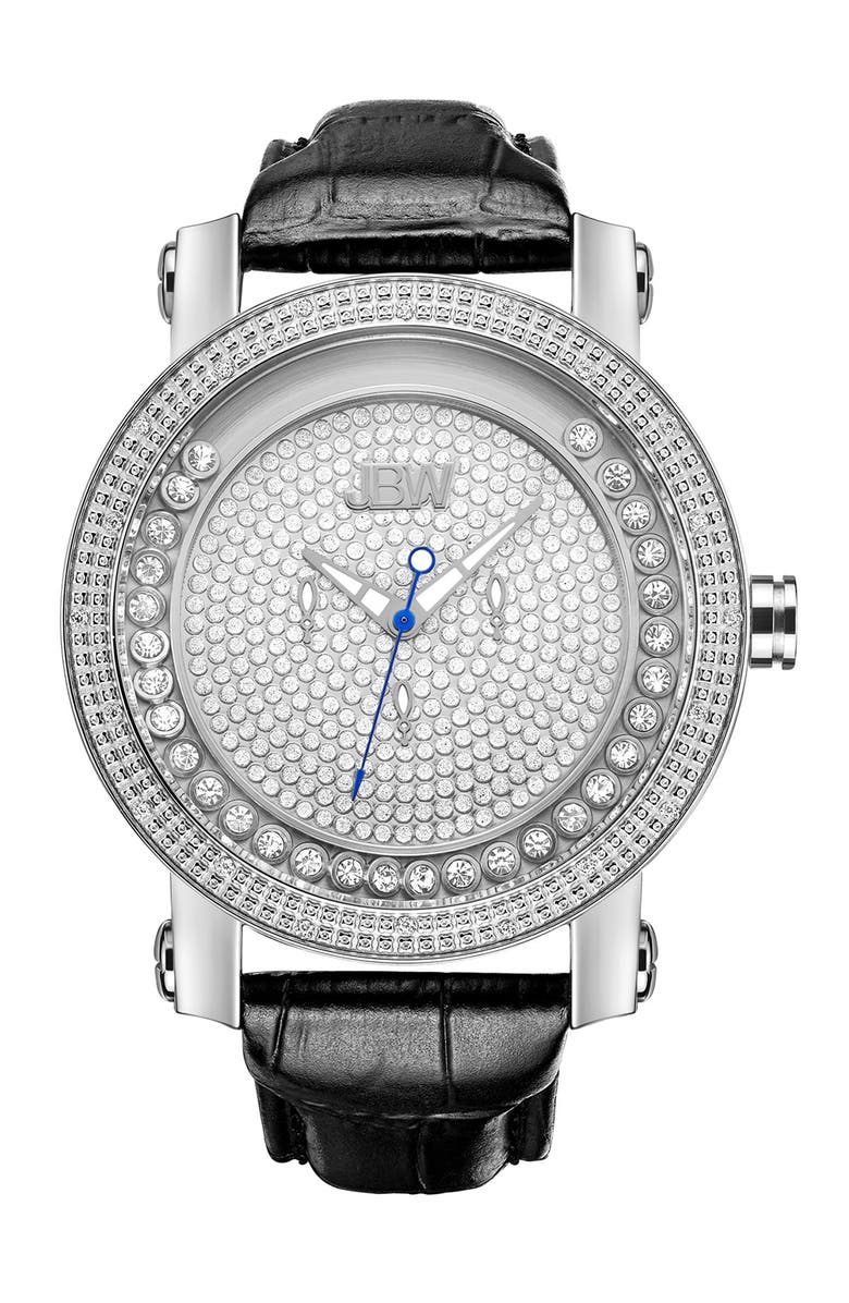 JBW Men's Hendrix Diamond Croc Embossed Leather Strap Watch, 50mm - 0.20 ctw, Main, color,