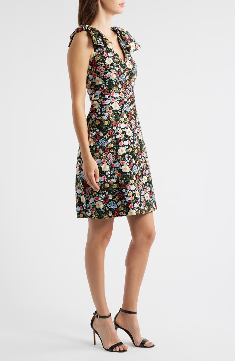 Eliza J Floral Embroidery Bow Detail Fit & Flare Dress, Alternate, color, Black