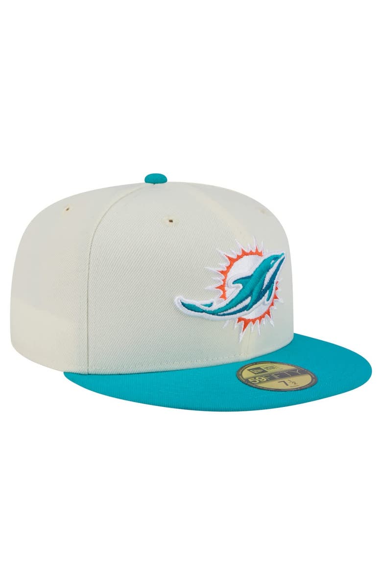 New Era Men's New Era  White/Aqua Miami Dolphins Main 59FIFTY Fitted Hat, Alternate, color, 
