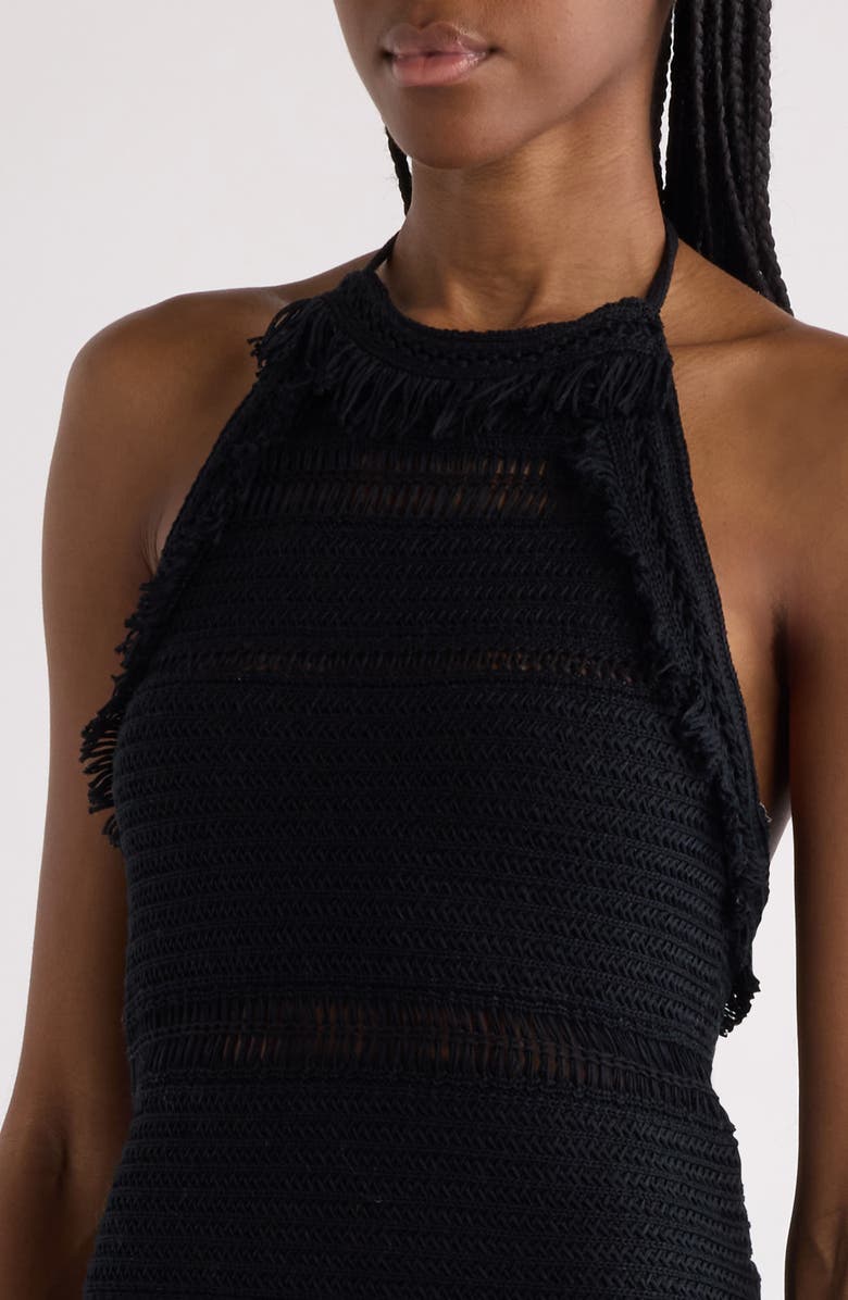 Isabel Marant Étoile Aralia Fringe Trim Cotton Sundress, Alternate, color, Black