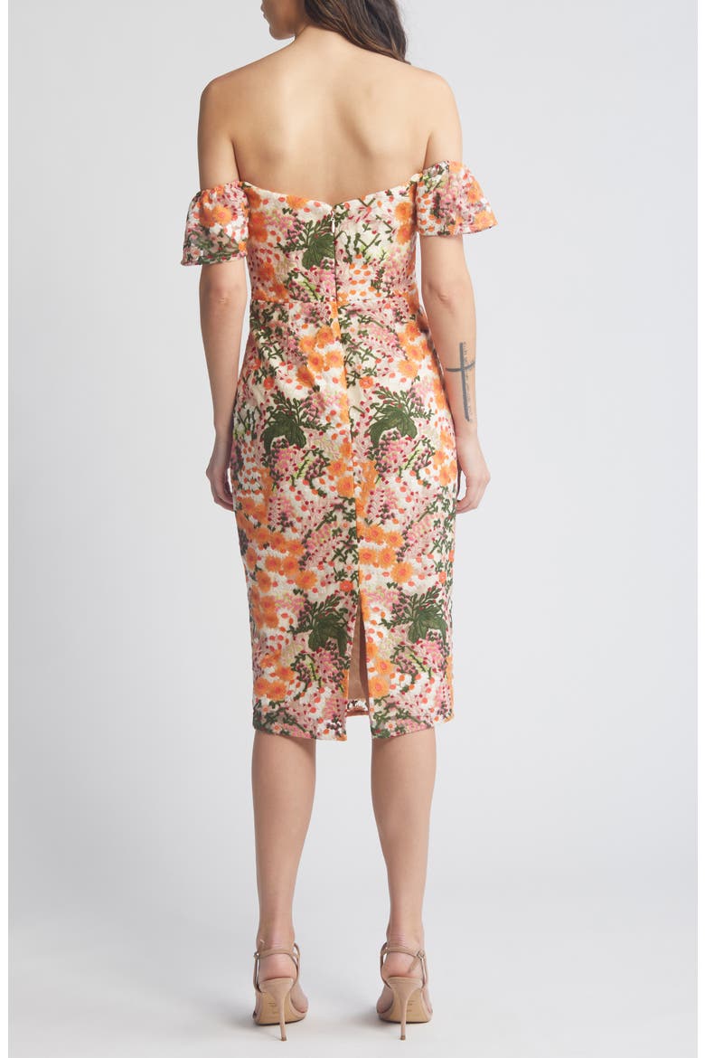 Tara Off the Shoulder Midi Dress, Alternate, color, APRICOT MULTI