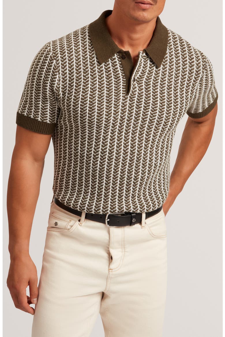 Kolomer Textured Herringbone Polo, Main, color, OLIVE