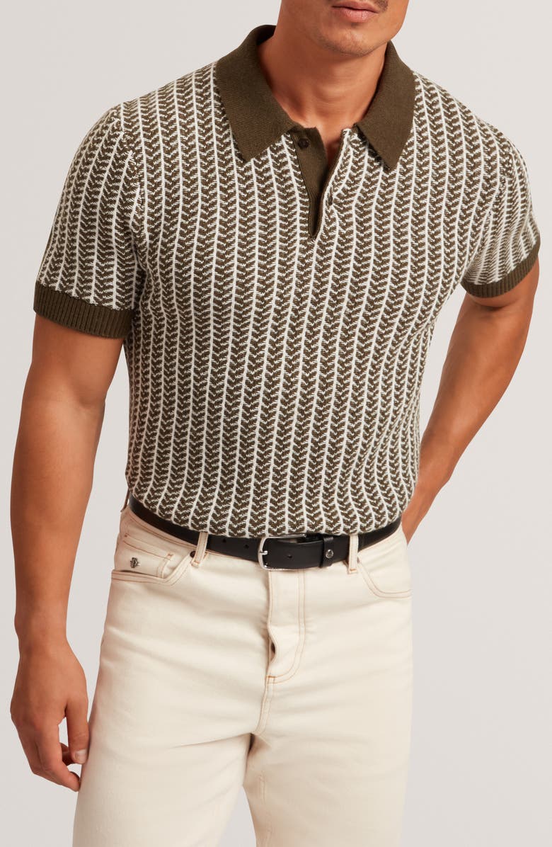 Ted Baker Kolomer Textured Herringbone Polo, Main, color, Olive