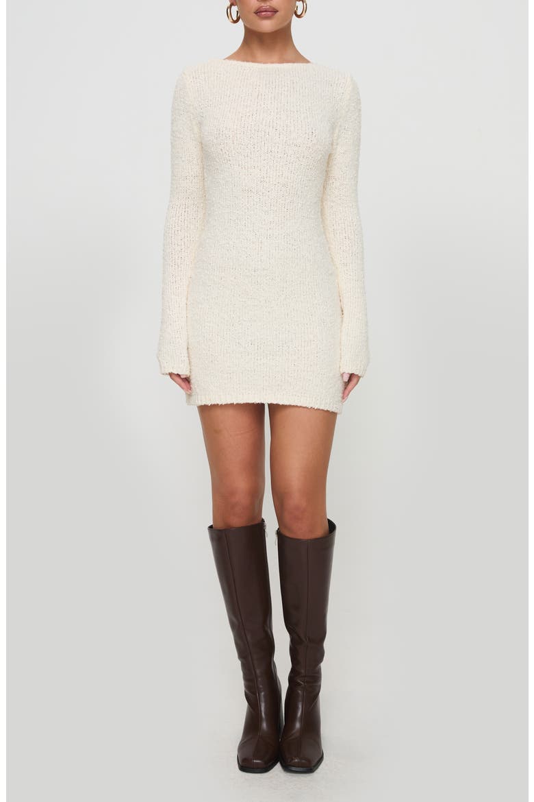 Cosy Up Bouclé Sheer Knit Minidress, Main, color, CREAM