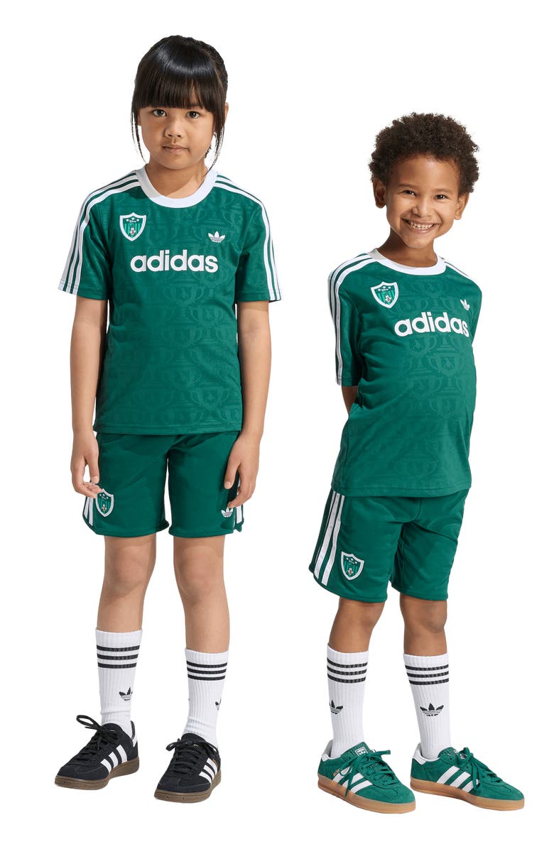 adidas Originals x Disney Kids' Goofy Jersey & Shorts Set, Alternate, color, Collegiate Green/ White