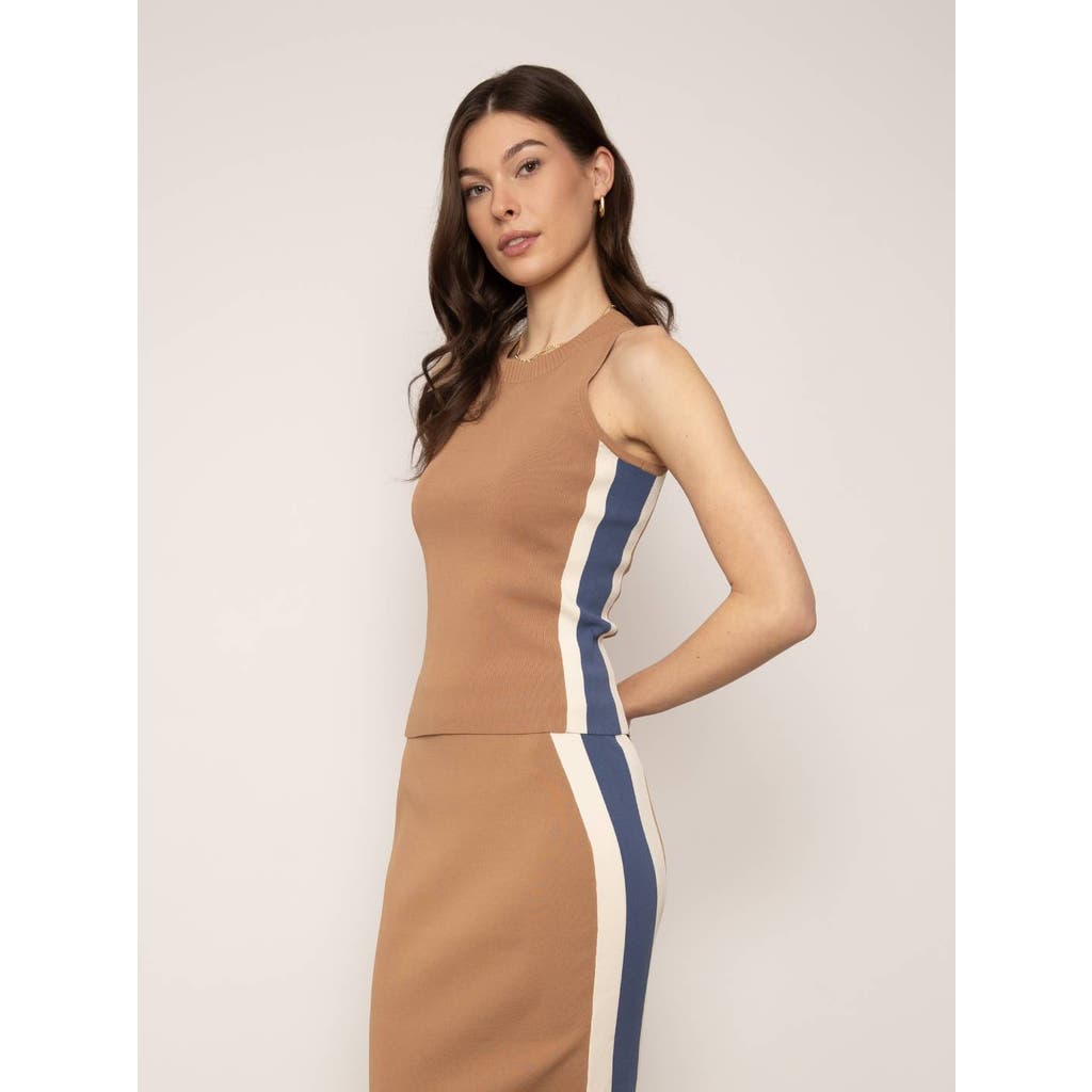 Central Park West Harlow Varsity Racer Tank Top In Camel Combo In Camel Combo