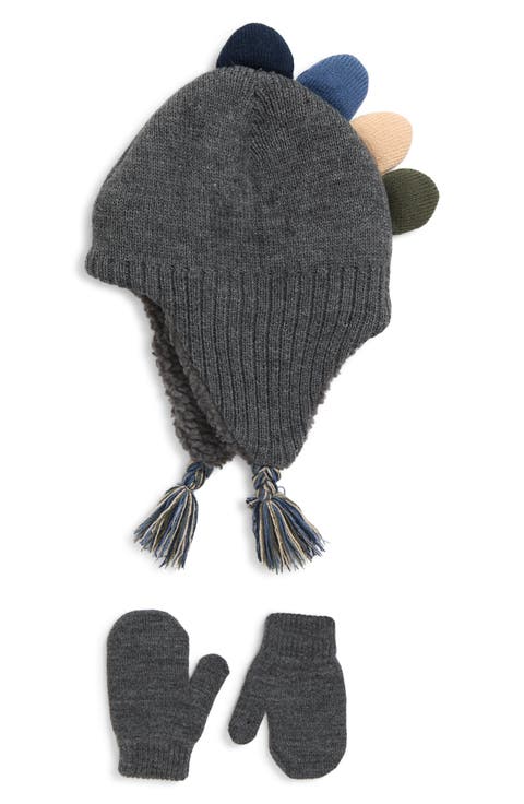 Kids' Dino Earflap Hat & Mittens Set