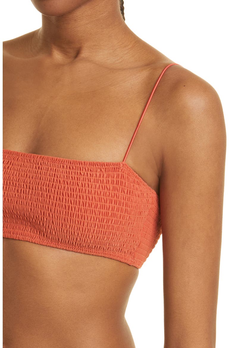 Totême Smocked Bikini Top, Alternate, color, BURNT ORANGE