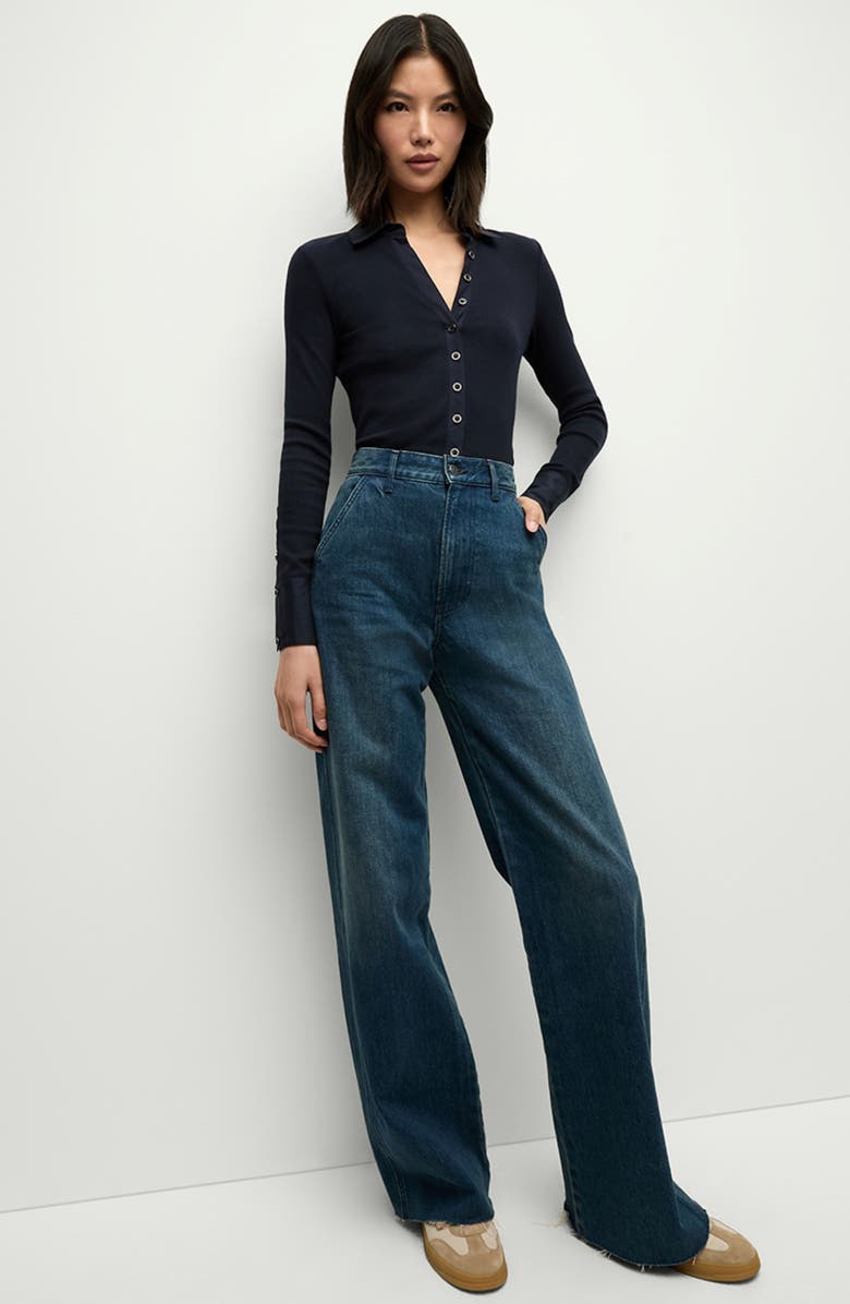 Veronica Beard Taylor Raw Hem High Waist Wide Leg Jeans, Alternate, color,