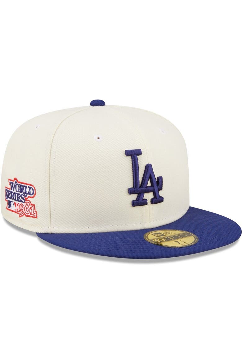 Men's New Era White/Royal Los Angeles Dodgers Cooperstown Collection 1981 World Series Chrome 59FIFTY Fitted Hat, Main, color, White