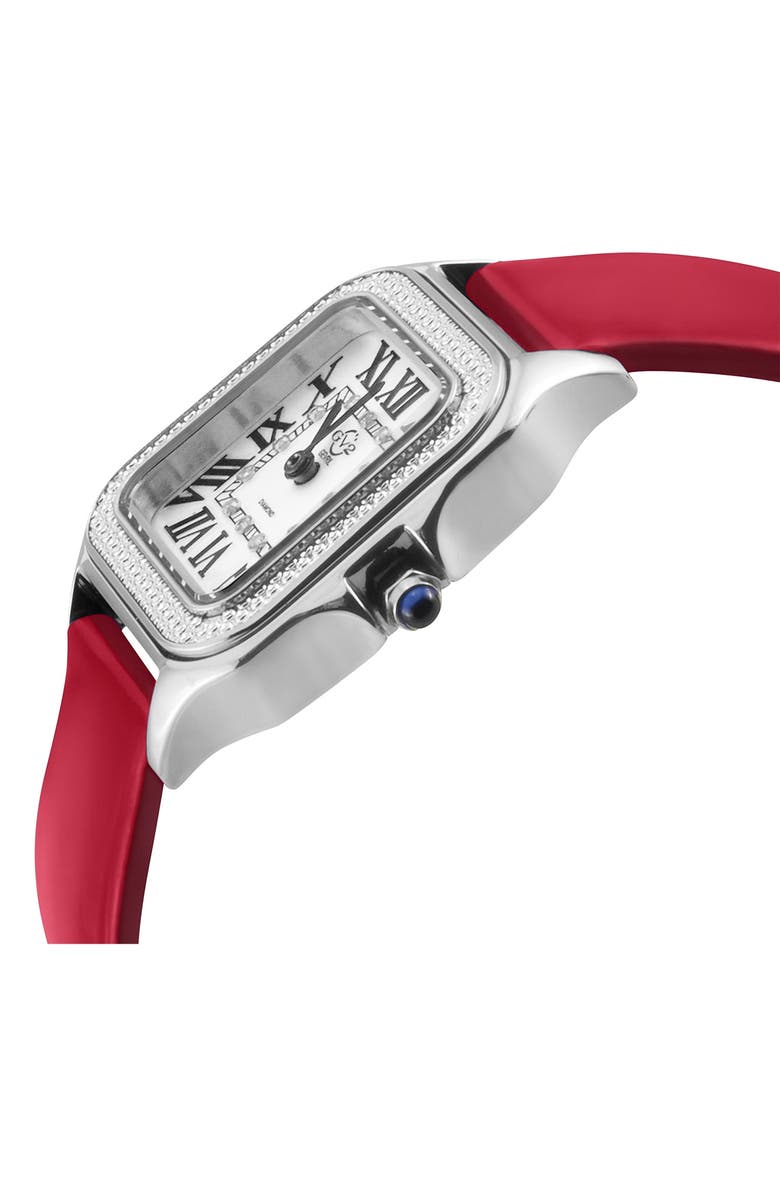 GV2 Milan Diamond Leather Strap Watch, 27.5mm - 0.038 ctw, Alternate, color, Red