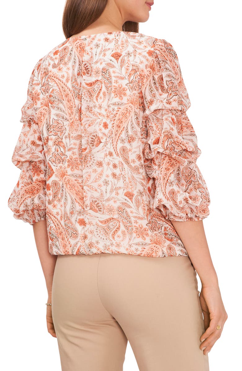Chaus Cascading Bubble Sleeve Chiffon Top, Alternate, color, Ivory/ Peach/ Mint