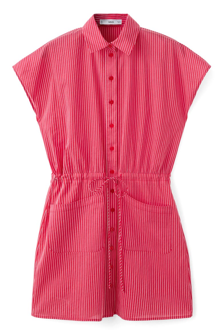 Stripe Tie Waist Shirtdress, Alternate, color, RED