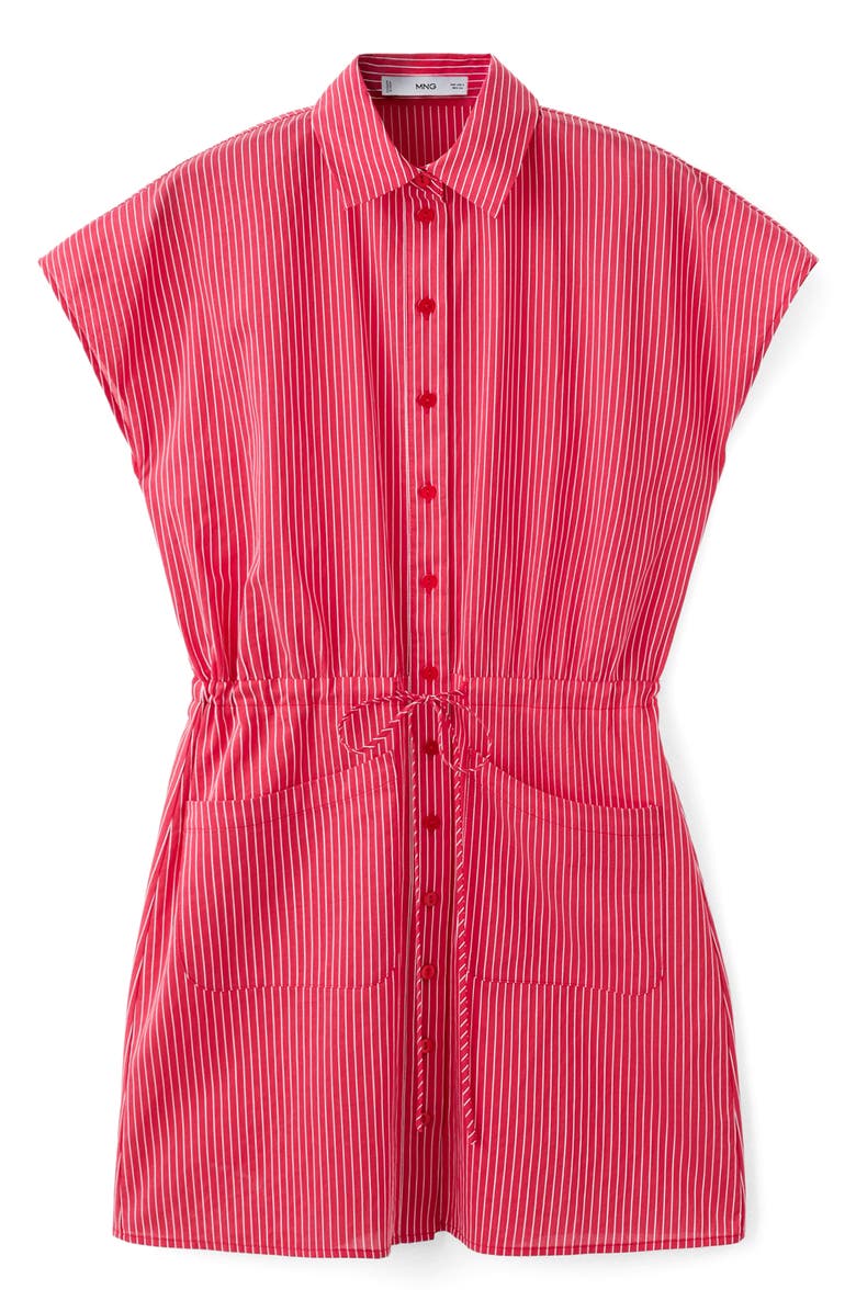 MANGO Stripe Tie Waist Shirtdress, Alternate, color, Red