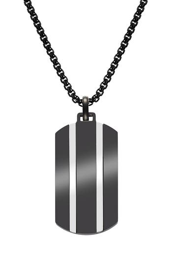 Van Heusen Stripe Dog Tag Pendant Necklace In Black
