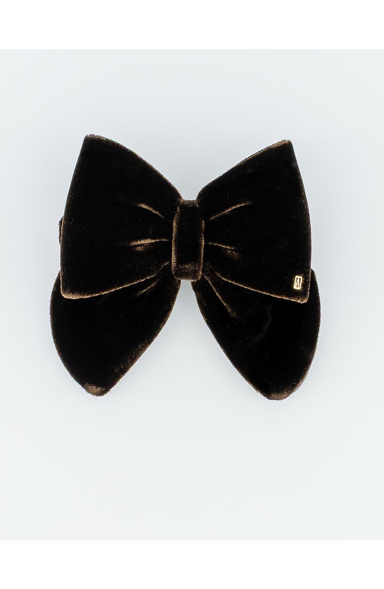 Alexandre de Paris Cannelle Brown Velvet Bow Barette, Main, color, Brown