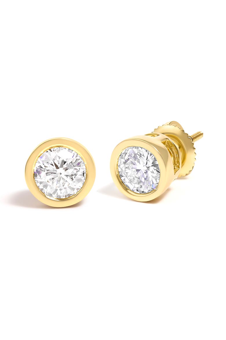 14K Gold Lab Grown Diamond Screw-Back Classic Bezel Solitaire Stud Earrings, Alternate, color, Yellow