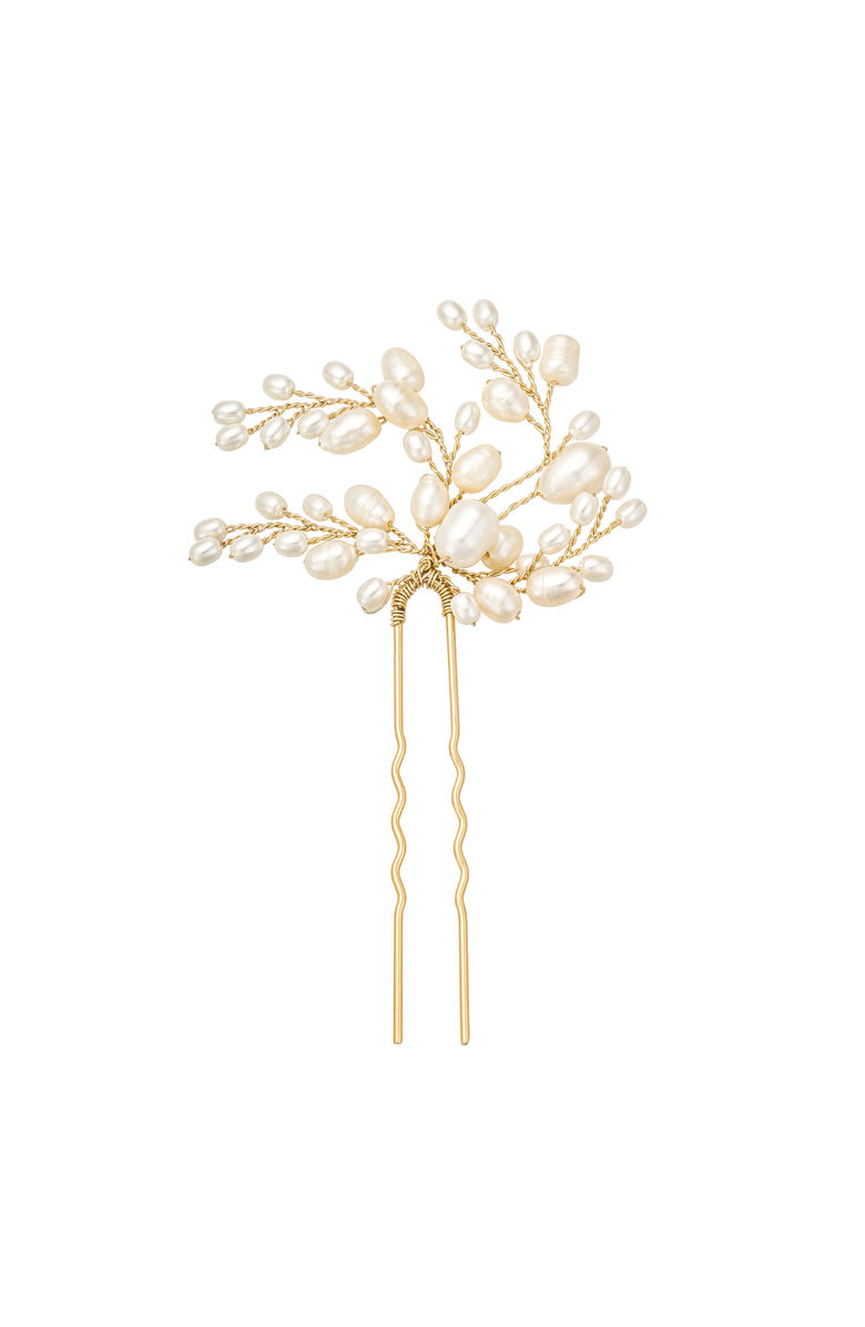Untamed Petals Poetry Freshwater Pearl Hair Pin, Main, color, Gold