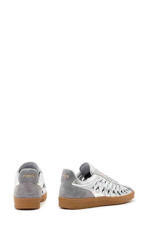 Allsaints Velma Low Top Round Toe Woven Leather Trainers In Silver/grey