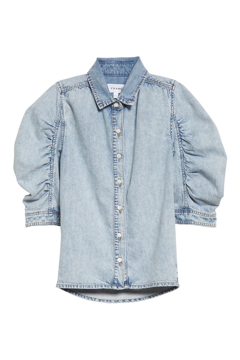Puff Sleeve Denim Shirt, Alternate, color, CRESTHAVEN