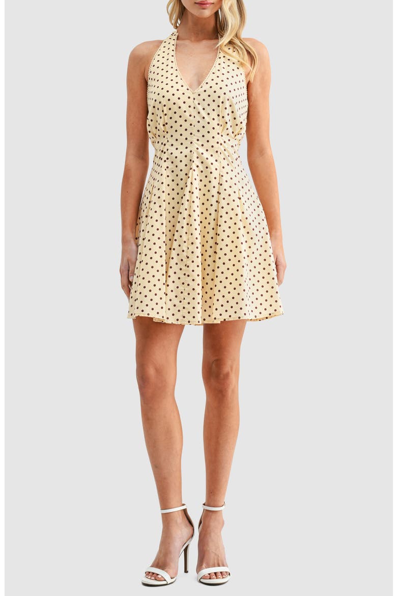 Polka Dot Halter Dress, Main, color, BUTTER BROWN DOT