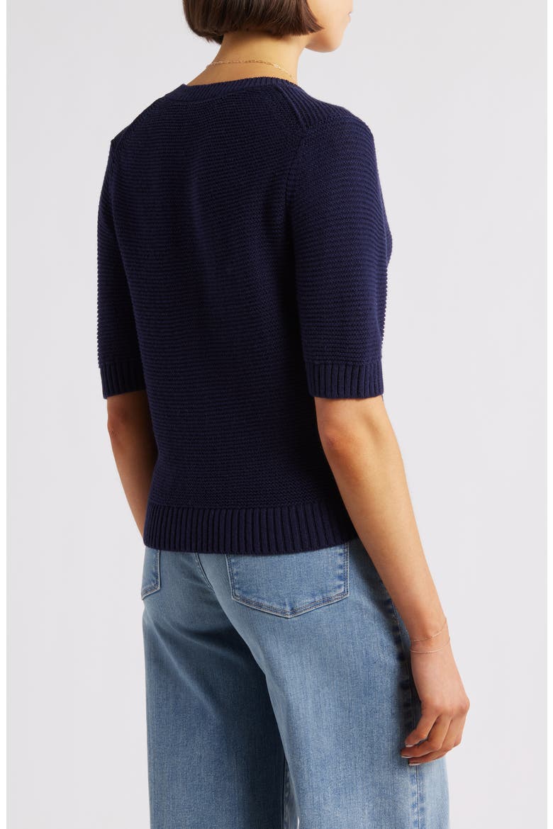 Elle Elbow Sleeve Linen & Cotton Button-Up Sweater, Alternate, color, NAVY NIGHT