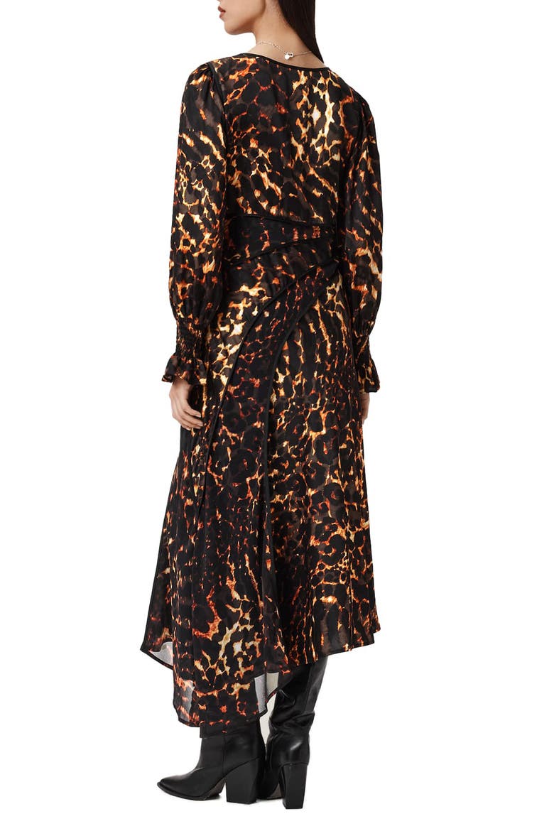 Dannie Print Long Sleeve Midi Dress, Alternate, color, PARDUS FLAME BROWN