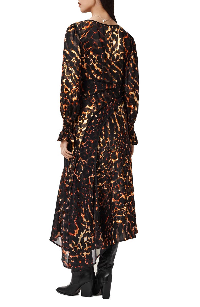 AllSaints Dannie Print Long Sleeve Midi Dress, Alternate, color, Pardus Flame Brown