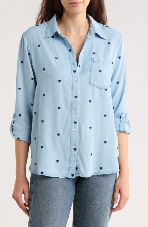 Embroidered Chambray Button-Up Shirt