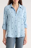 T Tahari Embroidered Chambray Button-Up Shirt