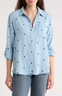 T Tahari Embroidered Chambray Button-Up Shirt