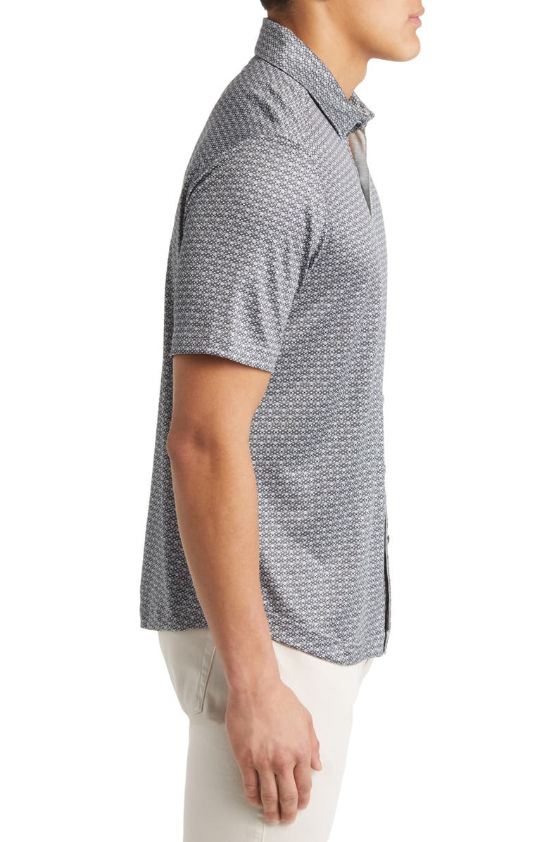 Johnston & Murphy XC4<sup>®</sup> Geo Print Performance Short Sleeve Button-Up Shirt, Alternate, color, Black/ Gray