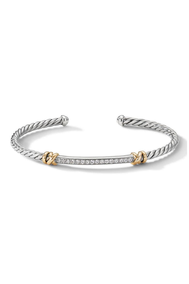 Petite Helena Classic Sterling Silver & 18K Yellow Gold Diamond Cable Station Bracelet, 3mm, Main, color, DIAMOND/ SILVER