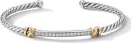 David Yurman Petite Helena Classic Sterling Silver & 18K Yellow Gold Diamond Cable Station Bracelet, 3mm