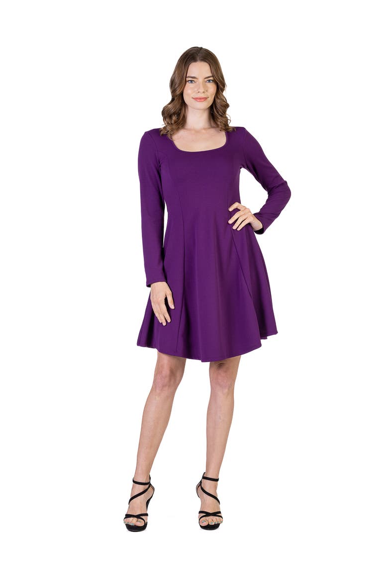 Long Sleeve Knee Length Skater Dress, Main, color, Purple