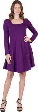 24seven Comfort Apparel Long Sleeve Knee Length Skater Dress