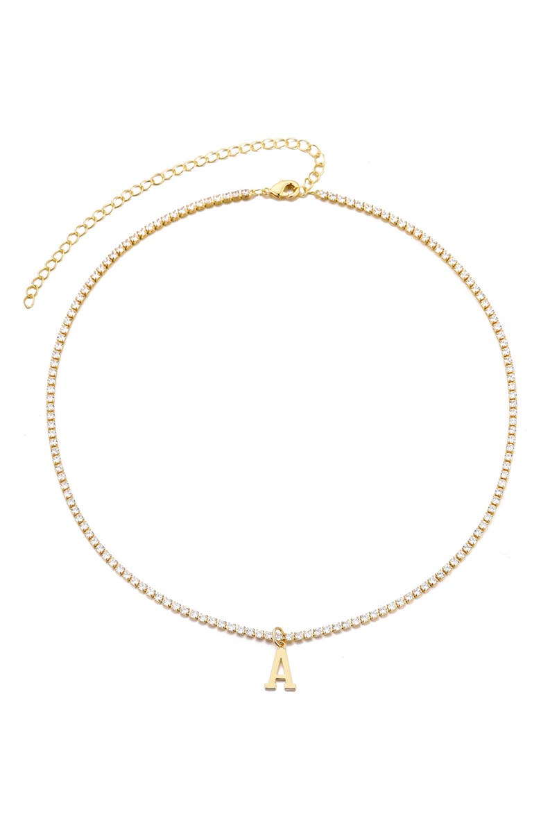 Adornia Initial Charm Tennis Necklace, Alternate, color, Gold-A