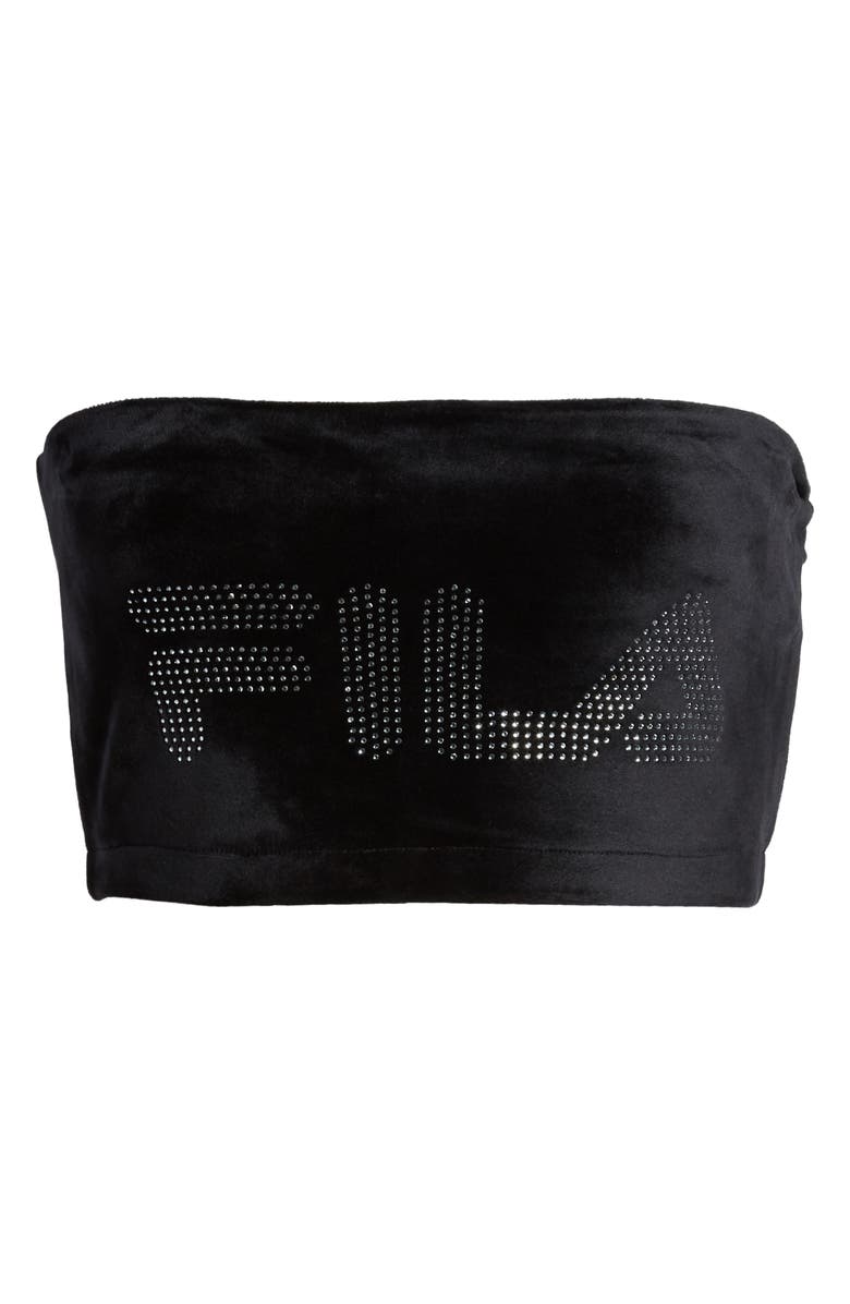 FILA Iman Rhinestone Logo Graphic Velvet Bandeau Top, Alternate, color, 