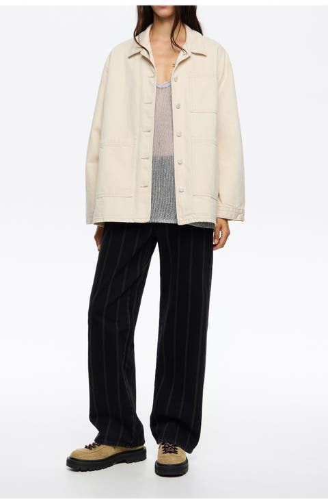 Striped denim ankle-length jeans