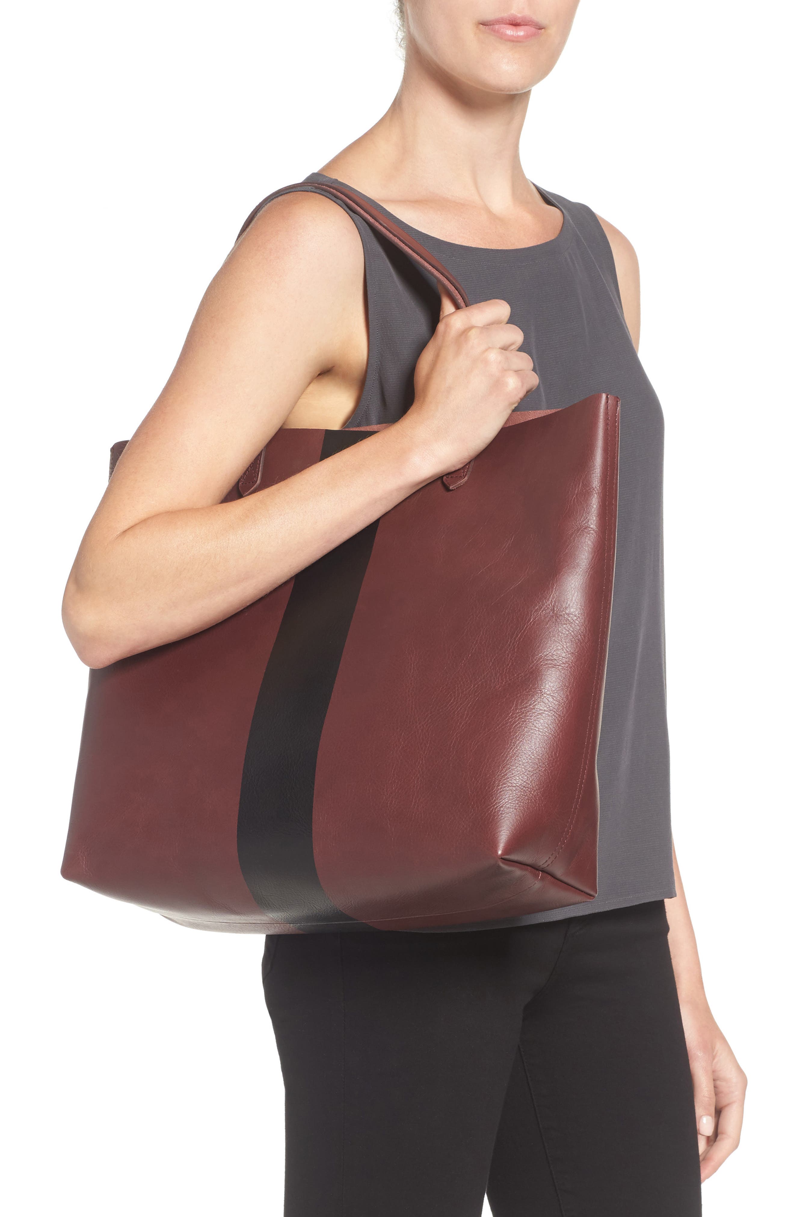 Paint Stripe Transport Leather Tote, Alternate, color, DARK CABERNET STRIPE