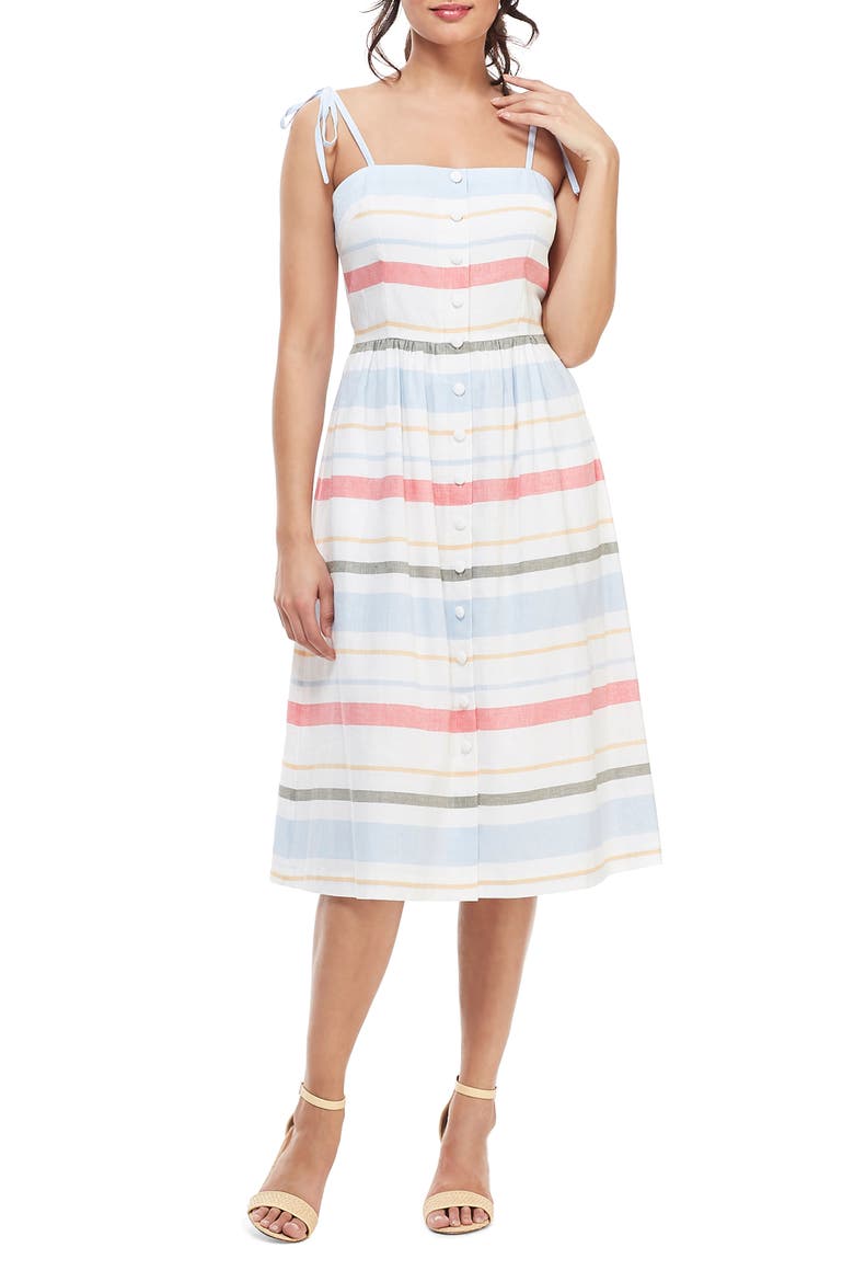 Hattie Stripe Linen Blend Sundress, Main, color, CORAL BLUE