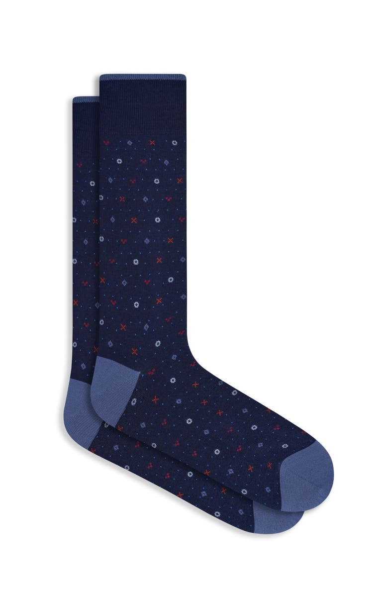 Bugatchi Neat Mercerized Cotton Blend Dress Socks, Main, color, Navy