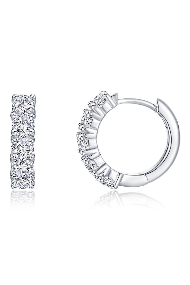 Clara Pavé Simulated Diamond Huggie Hoop Earrings, Main, color, SILVER