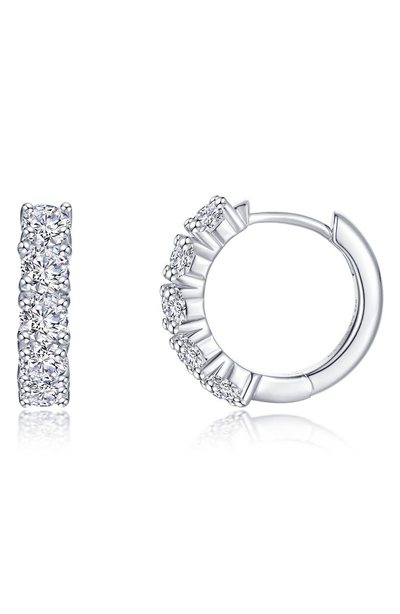 Lafonn Clara Pavé Simulated Diamond Huggie Hoop Earrings, Main, color, Silver